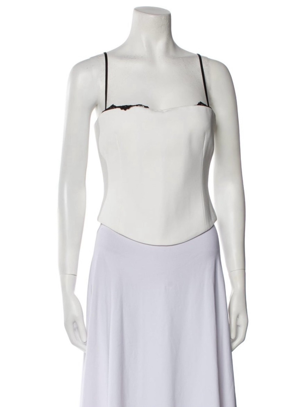 White Satin Camisole Top with Black Trim - Elegant Women's Cami